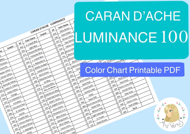 Swatch Sheet for Caran d'Ache Luminance Colored Pencils Instant Download File VERSION 2 image 1