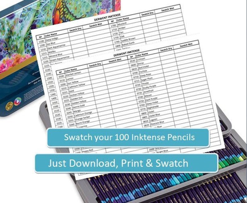 100 Inktense Color Chart Template Instant Download Digital PDF Download and Print Inktense Pencil Swatch Sheet 100 Shades image 3