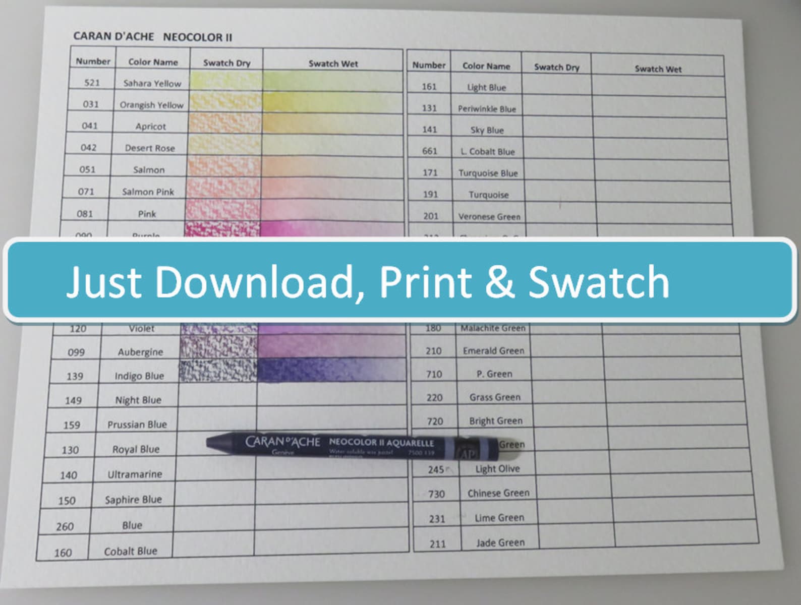 Neocolor II Color Chart | Digital PDF | Download and Print | Caran D ...