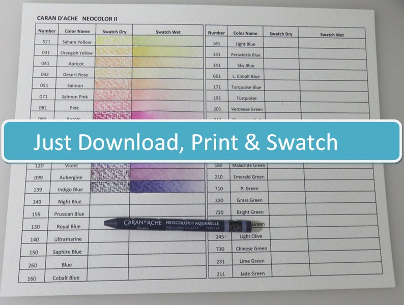 Neocolor II color chart Digital PDF Download and Print Caran d ache Chart Swatch Sheet Instant Download File image 4
