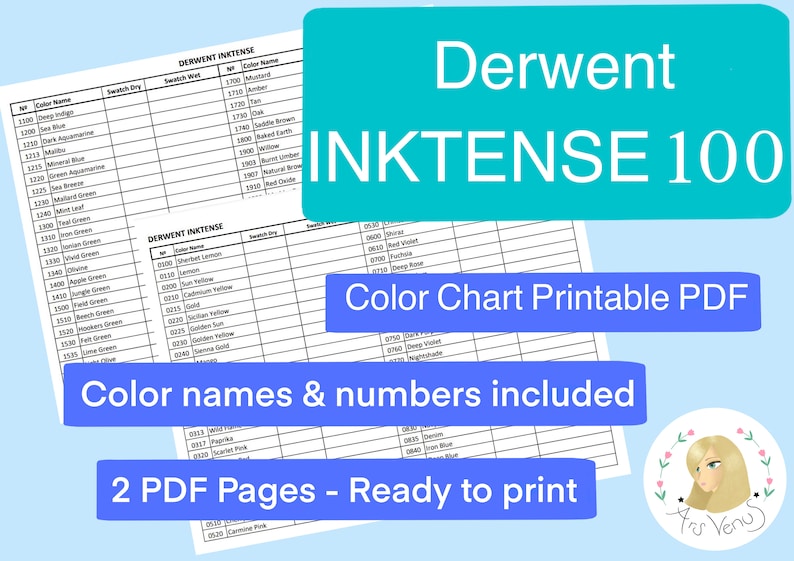 100 Inktense Color Chart Template Instant Download Digital PDF Download and Print Inktense Pencil Swatch Sheet 100 Shades image 1