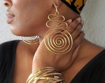 CHARITY- Solid Brass, Afrocentric, Statement Earrings