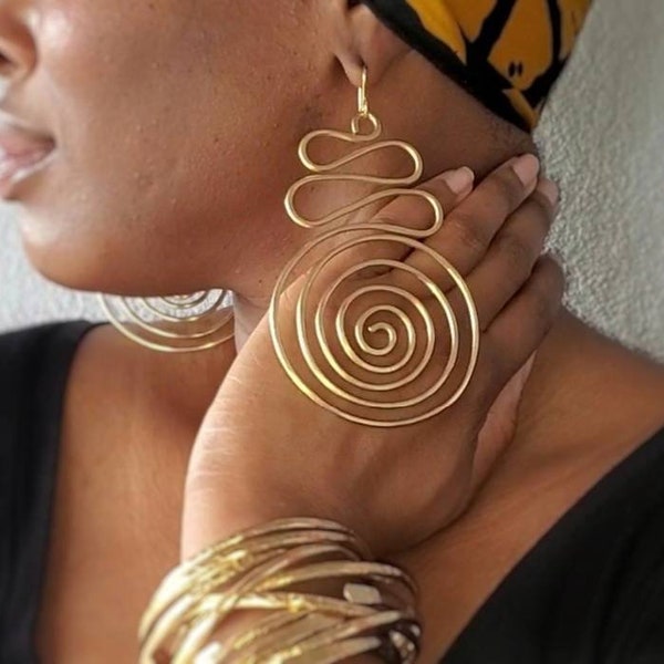 CHARITY- Solid Brass, Afrocentric, Statement Earrings