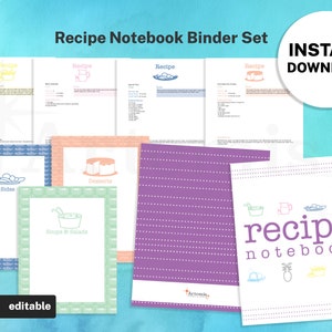 Complete Set of Recipe Binder Templates Bundle, EDITABLE Recipe Book Template, Recipe Cards, Sheets, Dividers, 8.5x11 Printable Original