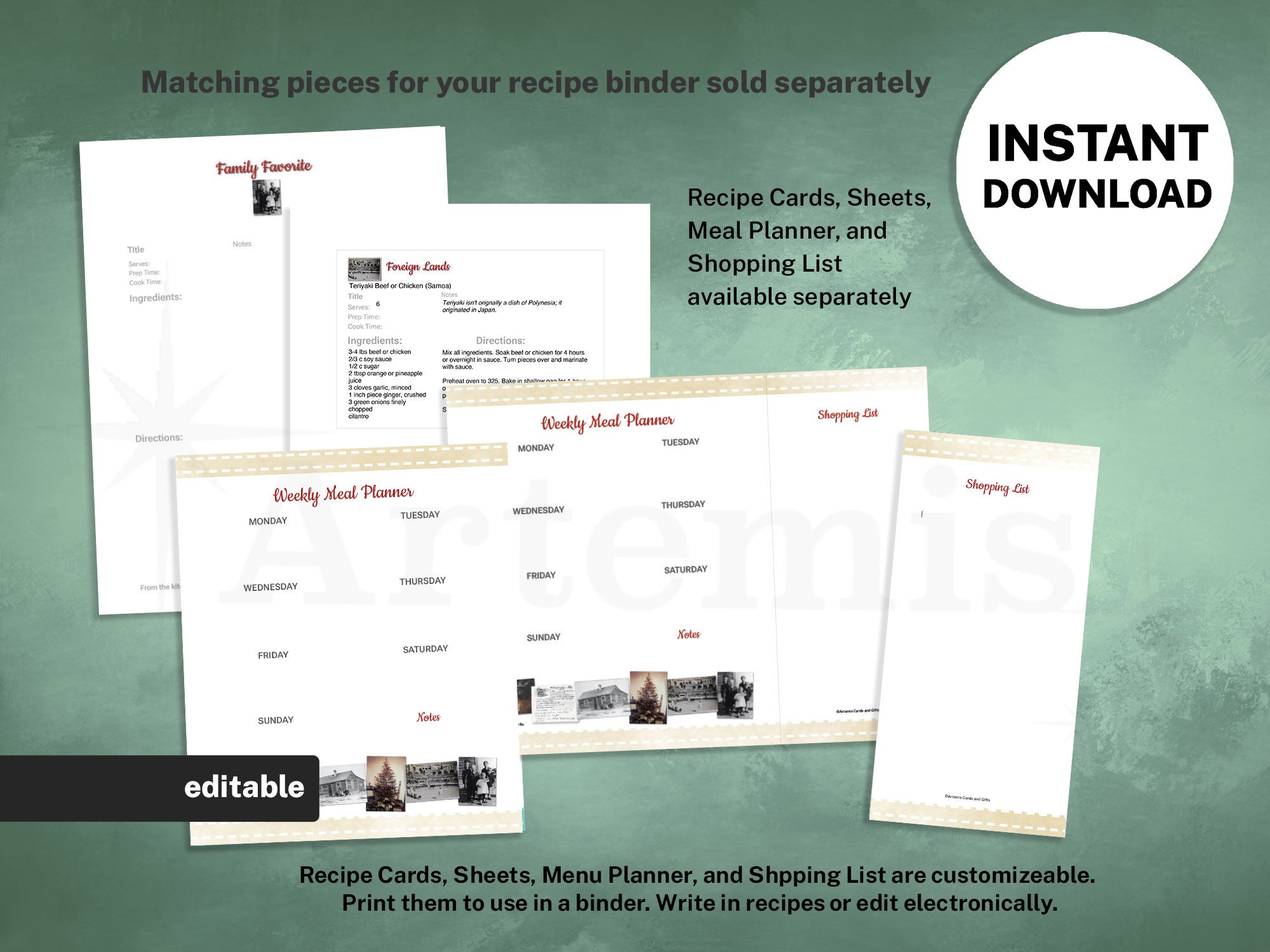 Family Recipe Binder Cover, 8.5x11 Editable Template (digital Download ...