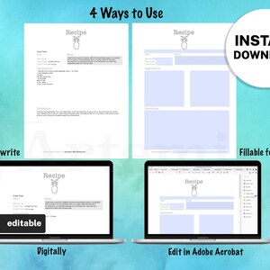 Rezept Blatt Verschiedenes Vorlage, EDITIERBARE Rezeptbuch, Rezept Blätter, Rezept Binder, 8.5x11 Printable Original, Food Planner Kochbuch Bild 6