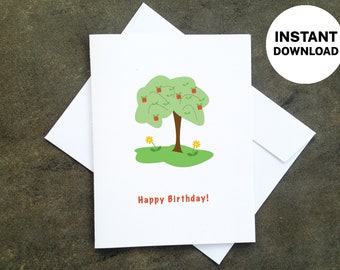 Set of 4 Printable Birthday Card - Make Your Own Cards at Home, Instant Download, DIY Card, Four Seasons Designs