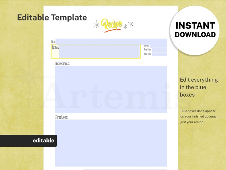 Recipe Card Appetizer Template, EDITABLE Recipe Book and Binder Template, 8.5x11 Printable, Digital Cookbook, Mid-Century Retro image 3