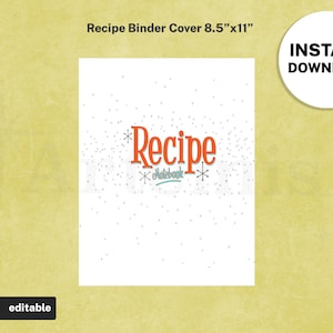 Couverture de classeur de recettes MODIFIABLE, 8,5 x 11, kit de modèle de livre de cuisine pour planificateur alimentaire, couvertures recto et verso numériques