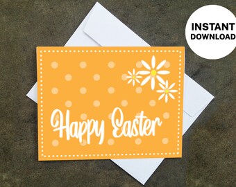 Happy Easter Retro Card - Make Your Own Cards at Home, Instant Download, DIY Card, Orange Easter Design