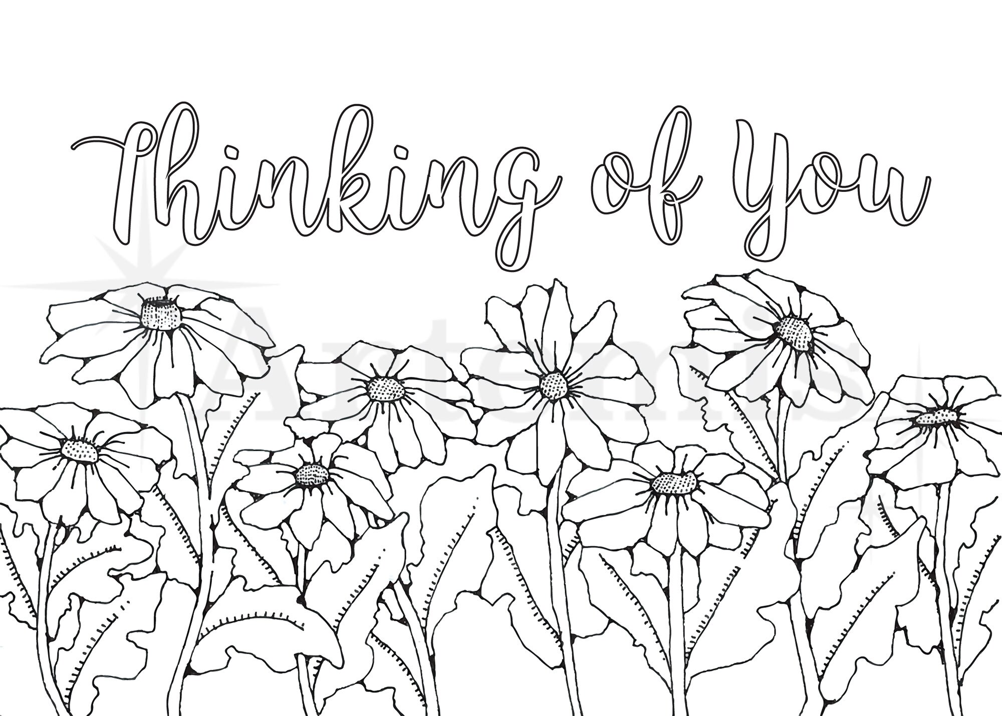 Floral Thinking of You Coloring Card – DIY Printable (PDF) - Etsy
