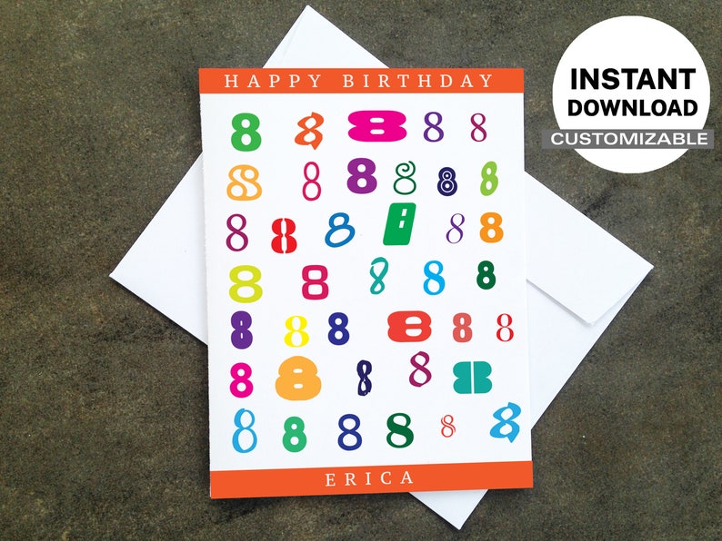 Personalized 8th Birthday Card – Printable DIY Design (instant Download ...