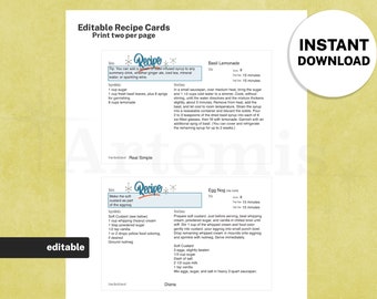 Recipe Card Beverage Template, EDITABLE Recipe Book and Binder Template, 8.5x11 Printable, Digital Cookbook, Mid-Century Retro