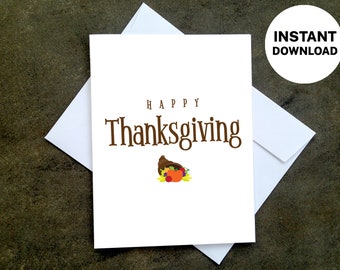 Printable Thanksgiving card - Make Your Own Cards at Home, instant download, DIY Card, Cornucopia design