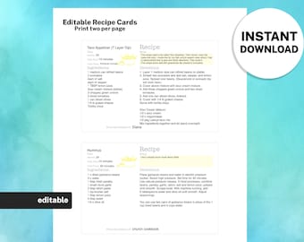 Recipe Card Appetizer template, EDITABLE Recipe Book and Binder Template, 8.5x11 Printable, Digital Food Planner Cookbook, Original