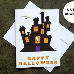 Haunted House Halloween Card - Make Your Own Cards at Home, Instant Download, DIY Card, Spooky Haunted House Design