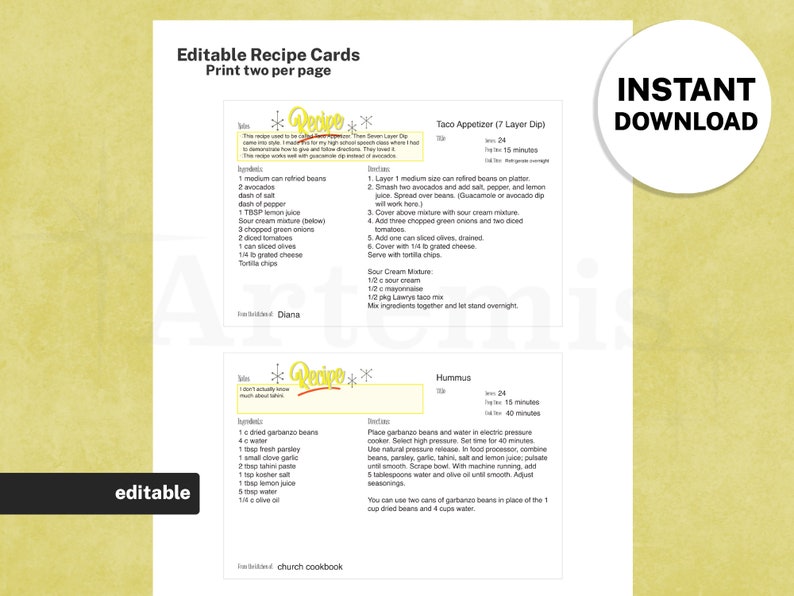 Recipe Card Appetizer Template, EDITABLE Recipe Book and Binder Template, 8.5x11 Printable, Digital Cookbook, Mid-Century Retro image 1