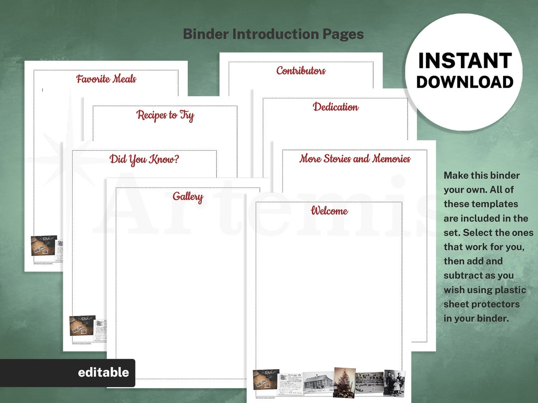 Family Recipe Binder Introduction Pages, EDITABLE Cookbook Template ...