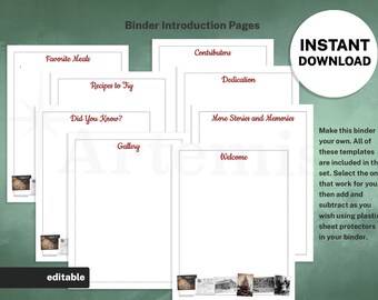 Páginas de introducción para recetario familiar, plantilla de libro de cocina editable (introducción digital)