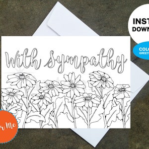 Carte de sympathie imprimable à colorier - Créez vos propres cartes à la maison, téléchargement immédiat, bricolage, création florale