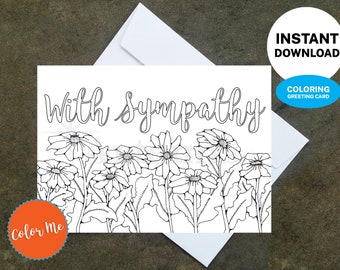 Printable Coloring Sympathy Daisy Card - Make Your Own Cards at Home, Instant Download, DIY Card, Floral Design