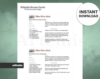 Recipe Card Where We've Lived Template, EDITABLE Family Recipe Book and Binder Template, 8.5x11 Printable, Digital Cookbook