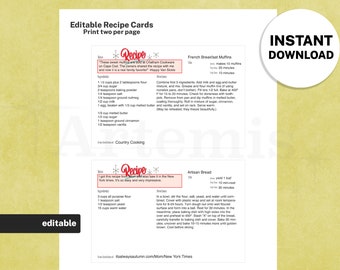 Recipe Card Breads Template, EDITABLE Recipe Book and Binder Template, 8.5x11 Printable, Digital Cookbook, Mid-Century Retro