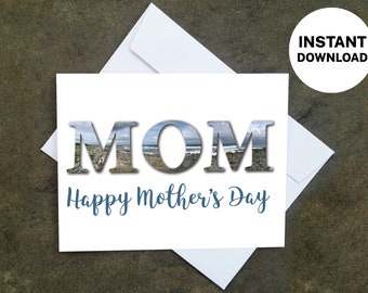 Carte imprimable pour la fête des mères - Créez vos propres cartes à la maison, téléchargement immédiat, bricolage, création de types photo à l'intérieur de la montagne
