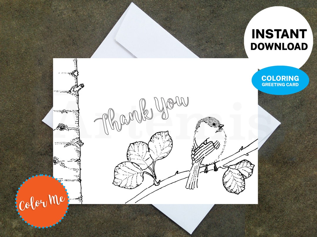 Printable Coloring Bird Thank You Card - Make Your Own Cards at Home ...