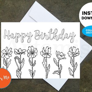 Biglietto di compleanno con margherita da colorare stampabile: crea i tuoi biglietti a casa, download istantaneo, biglietto fai da te, design a margherita