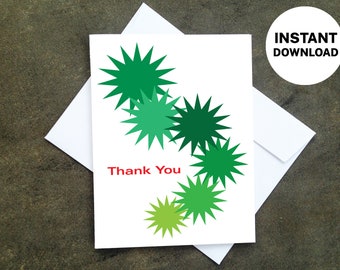 Set of 2 Printable Thank You Cards - Make Your Own Cards at Home, Instant Download, DIY Card, Red and Green Designs