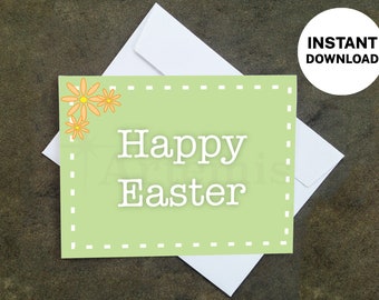 Happy Easter Retro Typewriter Font Card - Make Your Own Cards at Home, Instant Download, DIY Card, Bright Green Easter Design