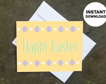 Yellow Happy Easter Card - Make Your Own Cards at Home, Instant Download, DIY Card, Yellow with Dots Easter Design