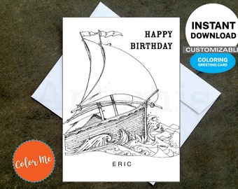 Printable Sailing Birthday Card - Make Your Own Cards at Home, Instant Download, Customized DIY Card, Sailboat Design