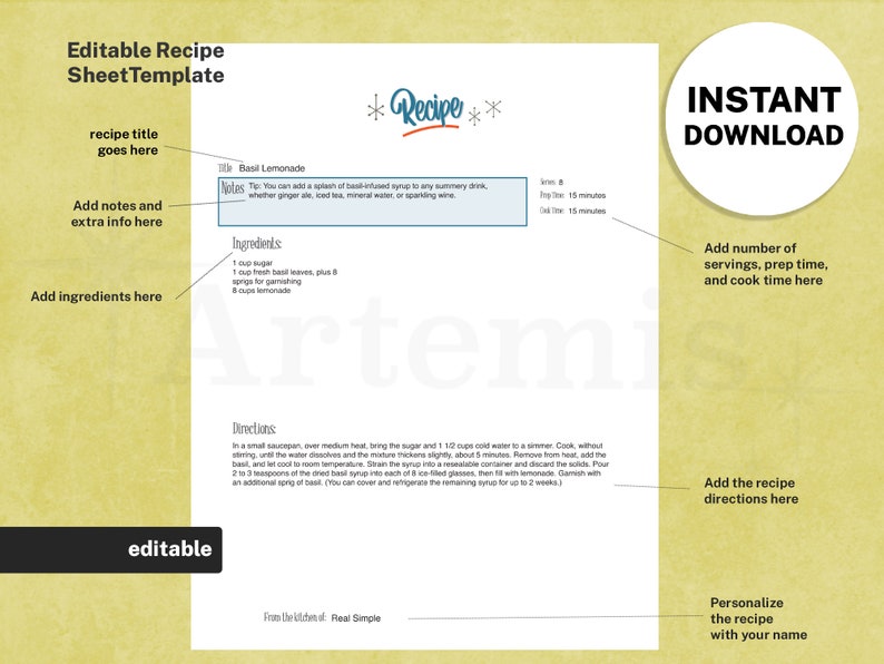 Recipe Note.pdf Editable Recipe Sheet Template Set, Mid-century Retro (printable PDF ...