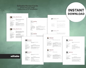 Editable Family Recipe Card Template Bundle (8.5x11 Printable)