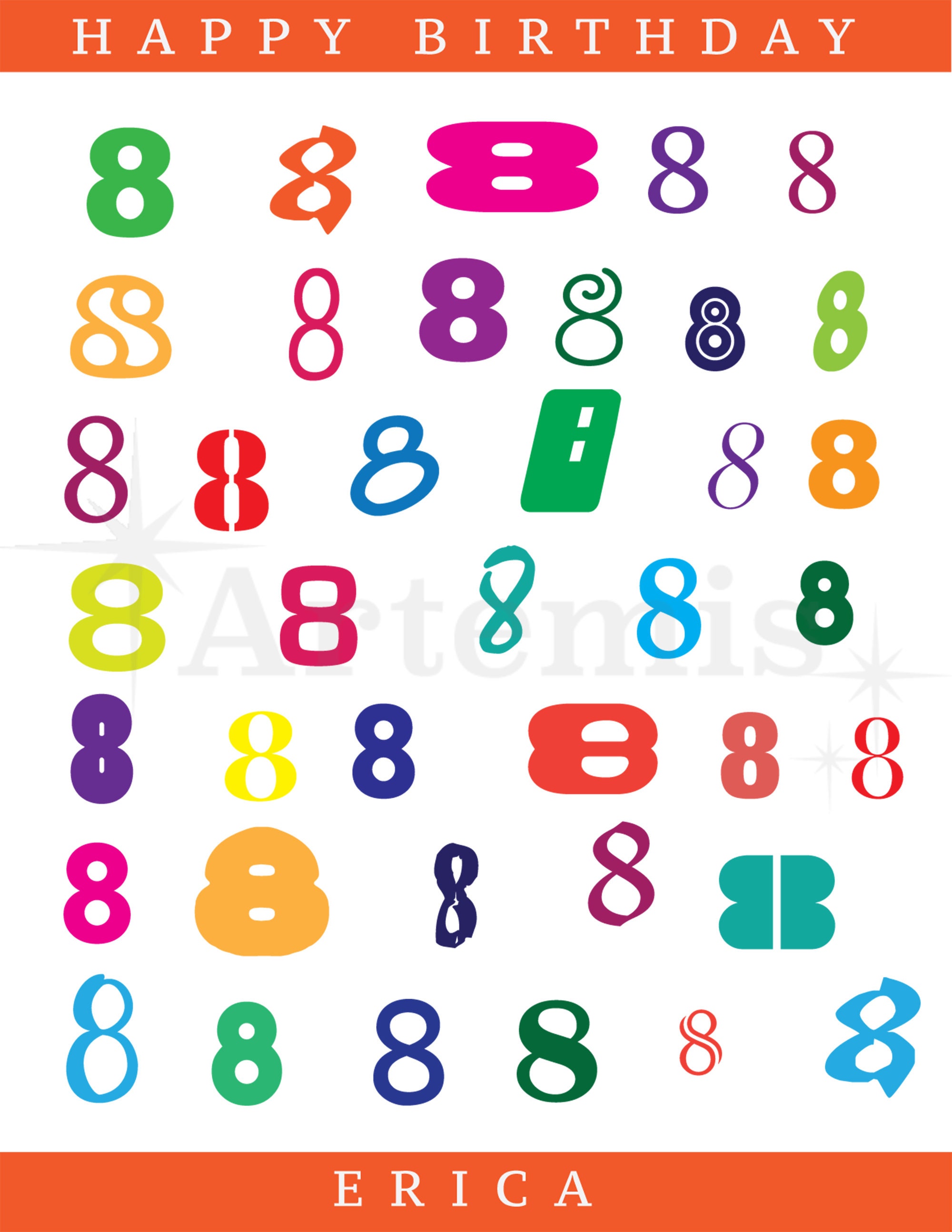 Personalized 8th Birthday Card – Printable DIY Design (instant Download ...