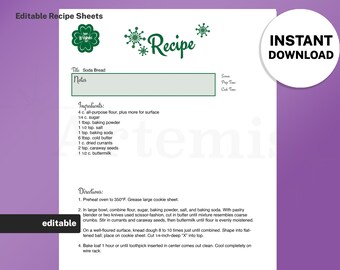 Recipe Sheet St. Patrick's Day Holiday Template, EDITABLE Recipe Book and Binder Template, 8.5x11 Printable, Digital Food Planner Cookbook