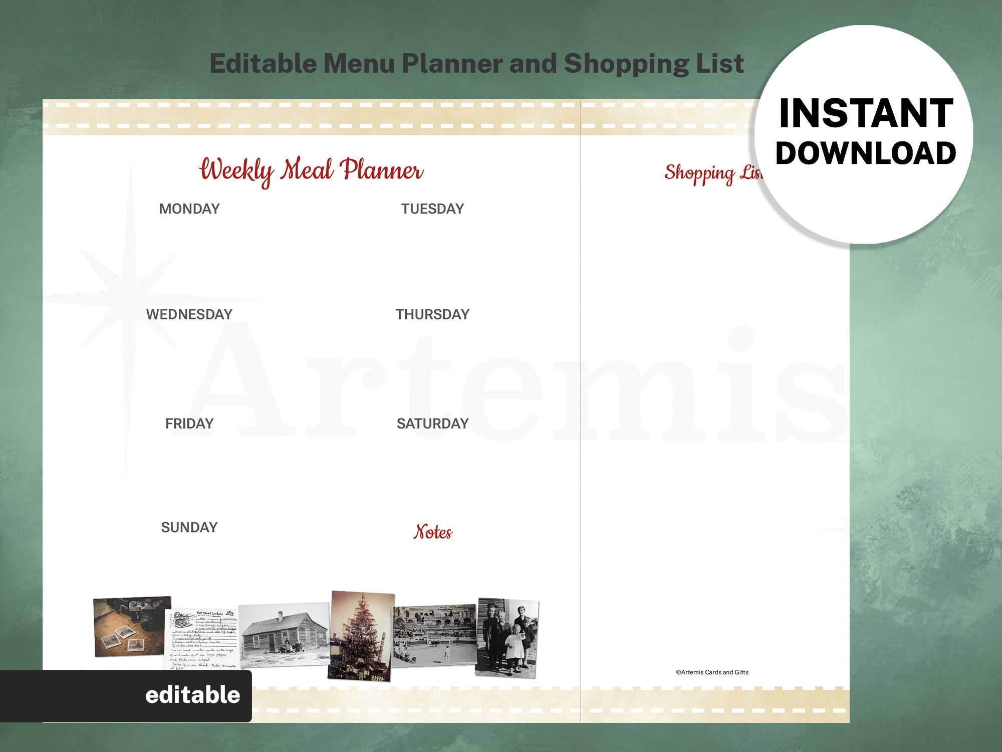 Weekly Meal Planner, EDITABLE Menu and Grocery List (8.5x11 Printable ...