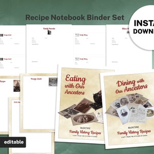 Complete Set of Family Recipe Binder Templates Bundle, EDITABLE Recipe Book, Cards, Sheets, Dividers, 8.5x11 Printable