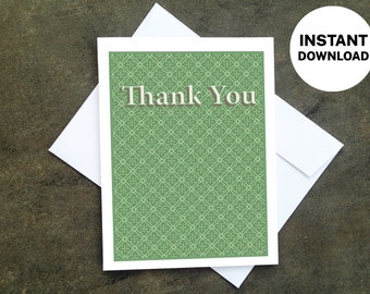 Printable Thank You Card - Make Your Own Cards at Home, Instant Download, DIY Card, Green Design