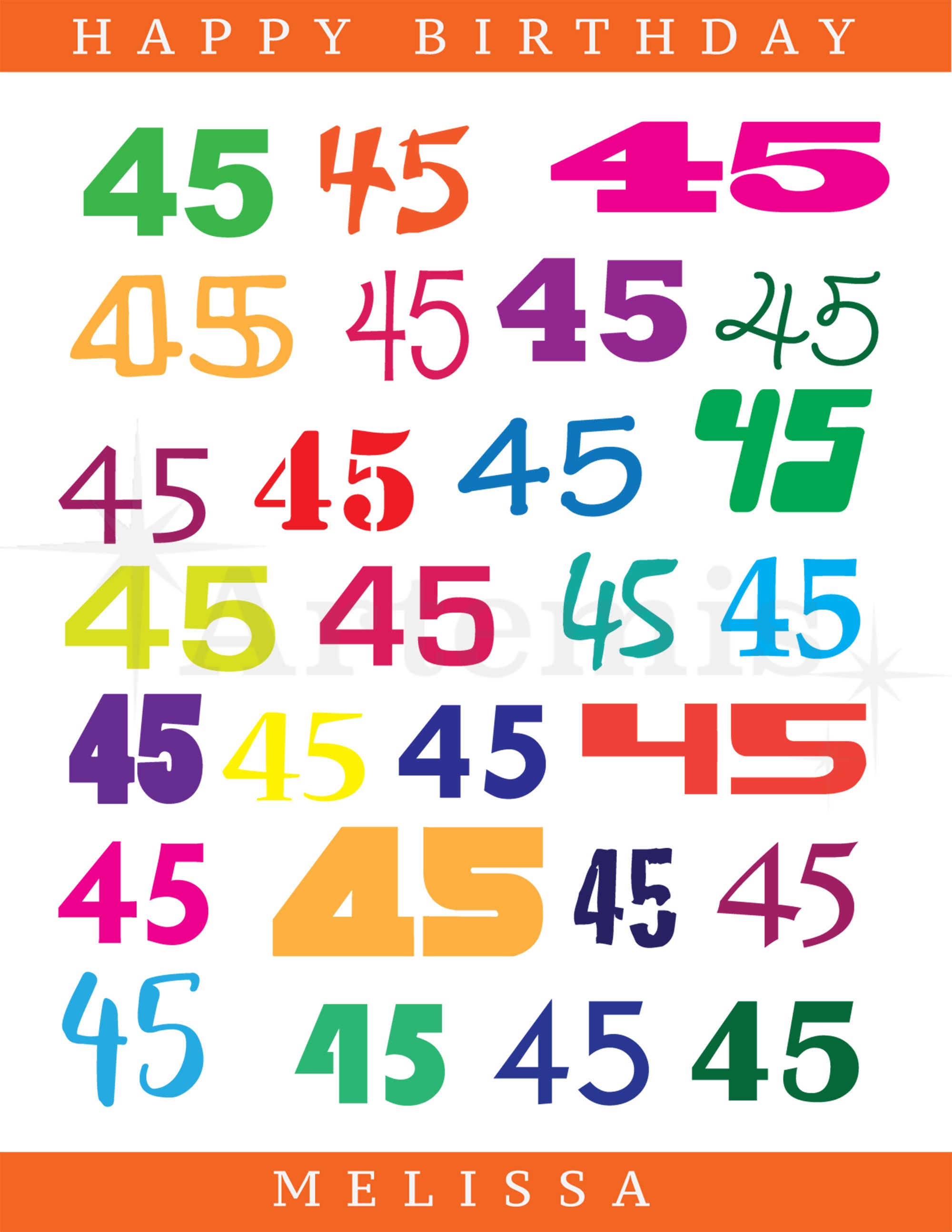 Printable 45th Birthday Card – Colorful DIY Design (instant Download ...