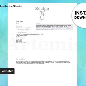 Rezept Blatt Verschiedenes Vorlage, EDITIERBARE Rezeptbuch, Rezept Blätter, Rezept Binder, 8.5x11 Printable Original, Food Planner Kochbuch