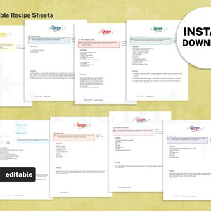 Complete Set of Recipe Sheet Templates, EDITABLE Recipe Book and Binder Template, 8.5x11 Printable, Mid-Century Retro