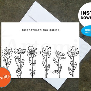 Biglietto con margherita personalizzato da colorare stampabile: crea i tuoi biglietti a casa, download istantaneo, biglietto fai da te, design a margherita