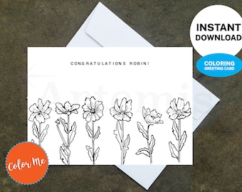 Printable Coloring Custom Daisy Card - Make Your Own Cards at Home, Instant Download, DIY Card, Daisy Design