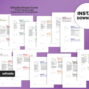 Complete Set of Holiday Recipe Card Templates Bundle, EDITABLE Recipe Book and Binder Template, 8.5x11 Printable