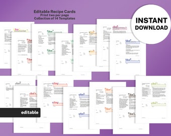 Holiday Recipe Card Templates, EDITABLE Printable Binder Set (8.5x11) (PDF)