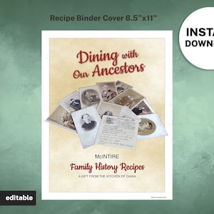 Cenare con i nostri antenati, copertina del raccoglitore di ricette di famiglia per il libro di ricette MODIFICABILE, stampabile 8,5x11, kit modello di libro di cucina per pianificatore alimentare
