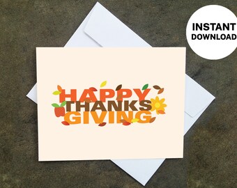 Printable Thanksgiving card - Make Your Own Cards at Home, instant download, DIY Card, Bold Thanksgiving design